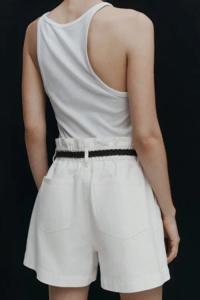 H&m Belted Twill Shorts In White