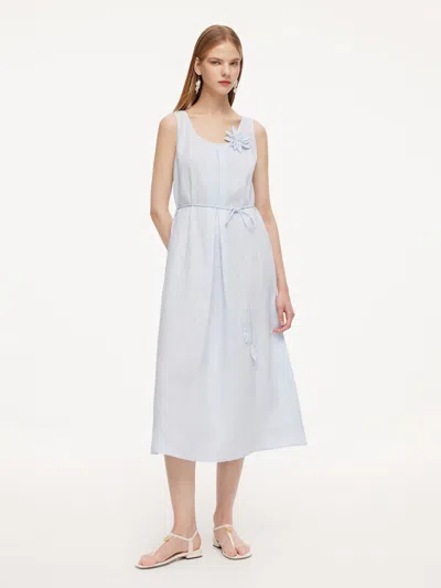 Goelia 100% Linen Women Sleeveless Maxi Dress In Blue