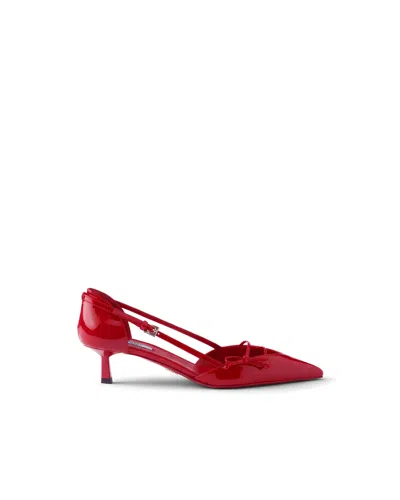 Prada Open Side Patent Leather Pumps In Red