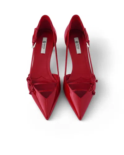 Prada Open Side Patent Leather Pumps In Red