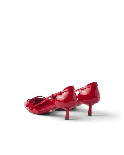 Prada Open Side Patent Leather Pumps In Red