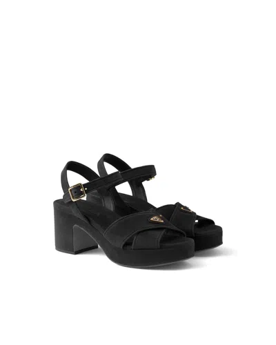 Prada Suede Platform Sandals In Black