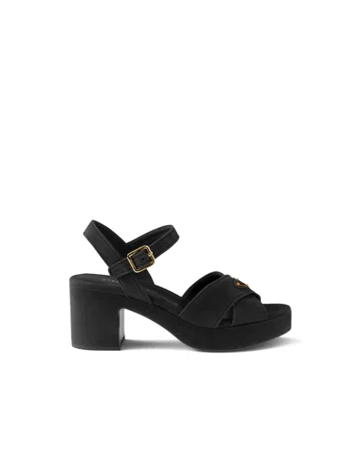 Prada Suede Platform Sandals In Black