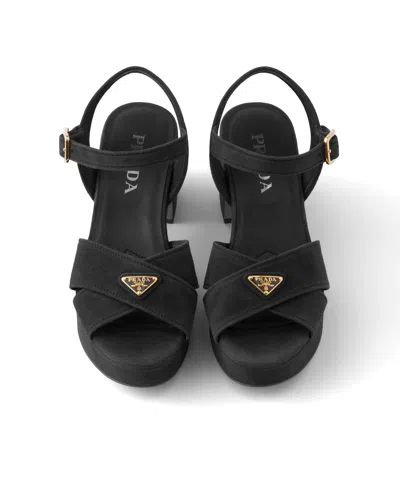 Prada Suede Platform Sandals In Black