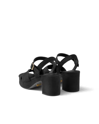 Prada Suede Platform Sandals In Black