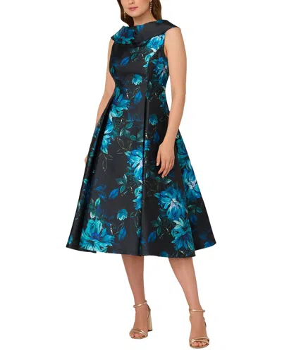 Adrianna Papell Sleeveless Roll Collar Floral Midi Dress In Navy Multi