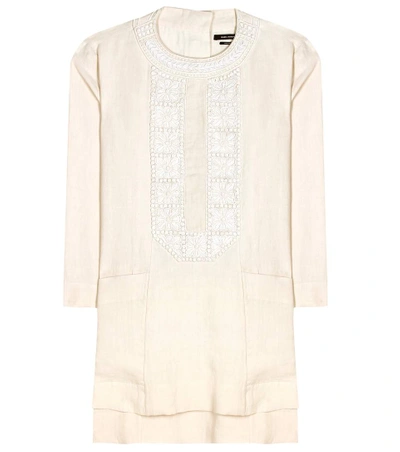 Isabel Marant Phoenix Embroidered Linen Dress In White