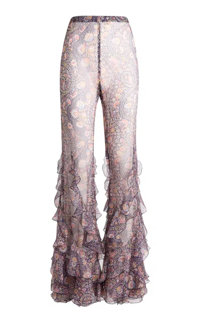 Etro Patterned Silk Flared Pants In Multi