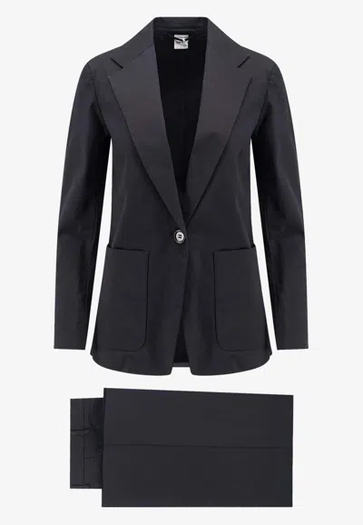 Aspesi Stretch Cotton Suit Single Breasted Blazer In Blue