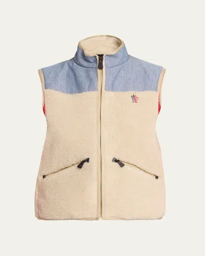 Moncler Grenoble Light Beige Acrylic Gilet In Multi