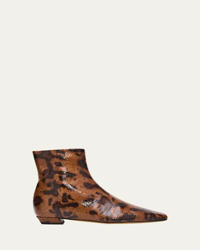 Proenza Schouler Trap Flat Ankle Boots In Embossed-python In Brown