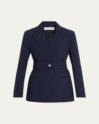 Veronica Beard Howard Single-breasted Belted Cotton Blazer In Blue