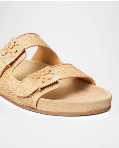 Tory Burch Mellow Logo-embellished Raffia And Leather Sandals In Nude