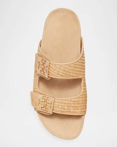 Tory Burch Mellow Logo-embellished Raffia And Leather Sandals In Nude