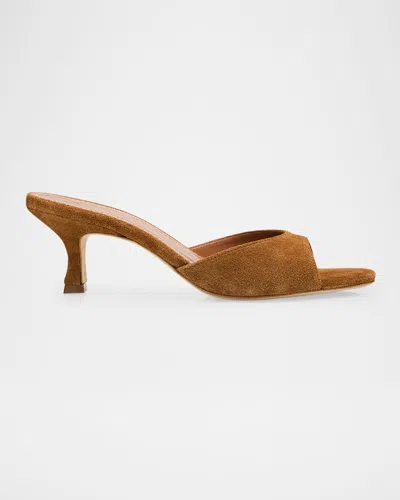 Staud 55mm Brigitte Suede Kitten-heel Mules In Brown