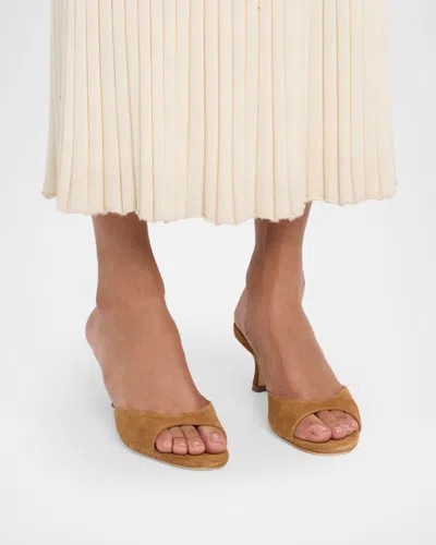 Staud 55mm Brigitte Suede Kitten-heel Mules In Brown