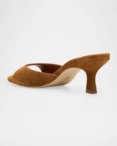 Staud 55mm Brigitte Suede Kitten-heel Mules In Brown
