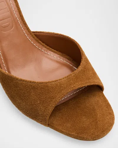 Staud 55mm Brigitte Suede Kitten-heel Mules In Brown