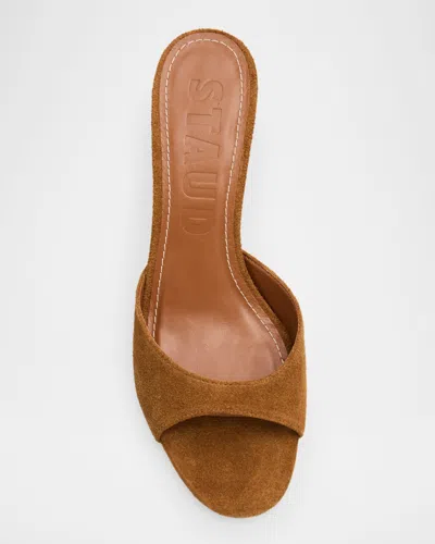 Staud 55mm Brigitte Suede Kitten-heel Mules In Brown