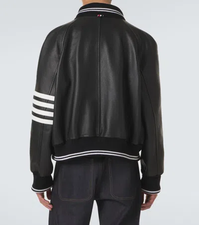 Thom Browne 4-bar Leather Bomber Jacket In Multi