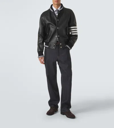 Thom Browne 4-bar Leather Bomber Jacket In Multi