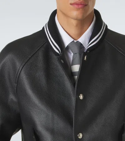 Thom Browne 4-bar Leather Bomber Jacket In Multi