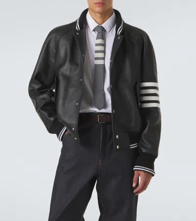 Thom Browne 4-bar Leather Bomber Jacket In Multi