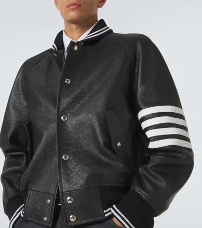 Thom Browne 4-bar Leather Bomber Jacket In Multi