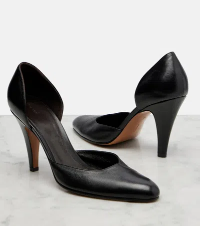 The Row Black Leather Ornella Pumps In Black