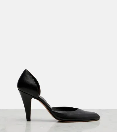 The Row Black Leather Ornella Pumps In Black