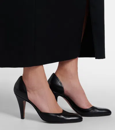 The Row Black Leather Ornella Pumps In Black