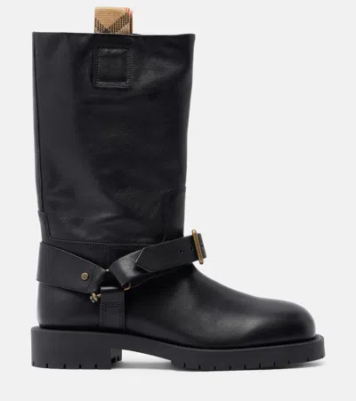 Burberry Soft Saddle Leather Mid-calf Boots In Black