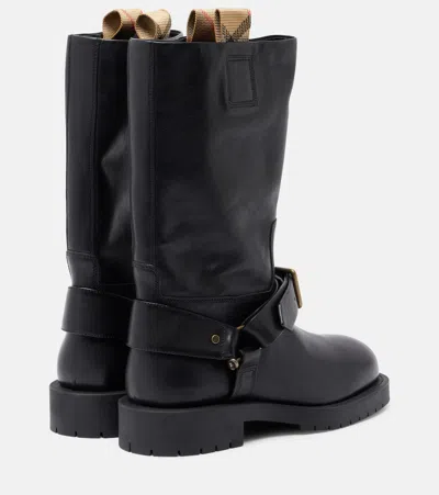 Burberry Soft Saddle Leather Mid-calf Boots In Black