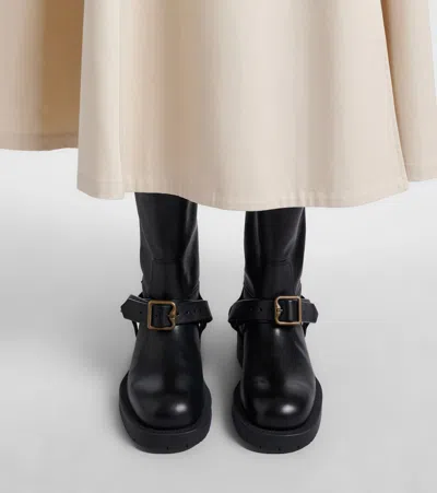Burberry Soft Saddle Leather Mid-calf Boots In Black