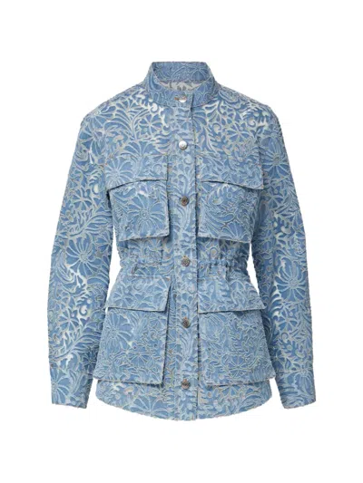Veronica Beard Lane Sheer Floral Denim Jacket In Blue