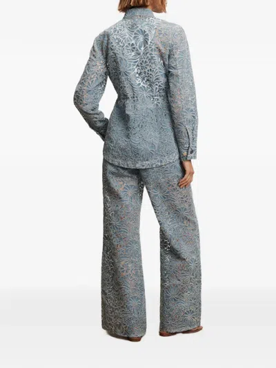 Veronica Beard Lane Sheer Floral Denim Jacket In Blue
