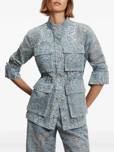 Veronica Beard Lane Sheer Floral Denim Jacket In Blue