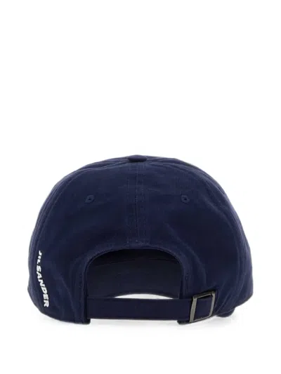 Jil Sander Navy Blue Logo Textured Baseball Hat In Blue