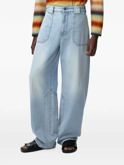 Loewe Washed-effect Panelled Jeans In Blue