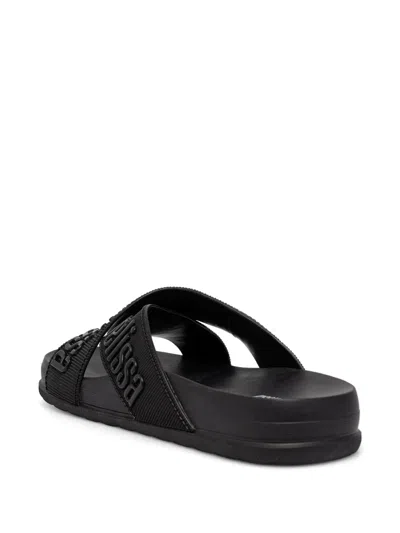 Melissa Logo-print Crossover-strap Slides In Black