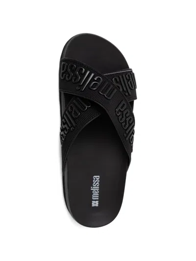 Melissa Logo-print Crossover-strap Slides In Black