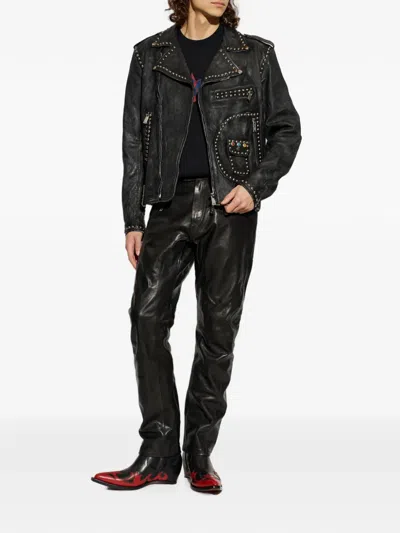 Dsquared2 Stud-embellished Leather Biker Jacket In Black