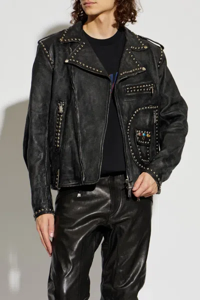 Dsquared2 Stud-embellished Leather Biker Jacket In Black