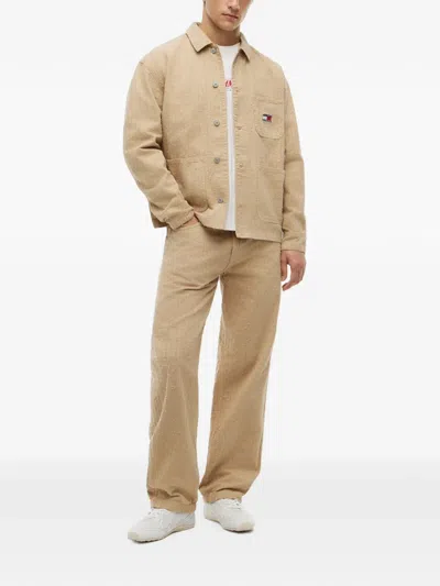 Tommy Hilfiger Distressed-effect Logo-patch Jacket In Brown
