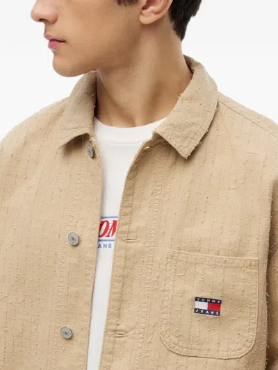 Tommy Hilfiger Distressed-effect Logo-patch Jacket In Brown