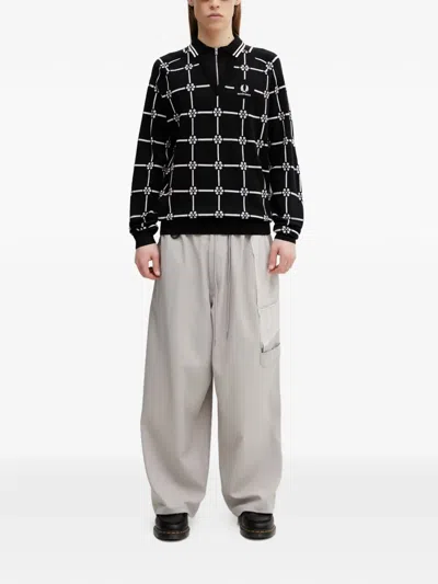 Fred Perry Geometric-pattern V-neck Sweater In Black