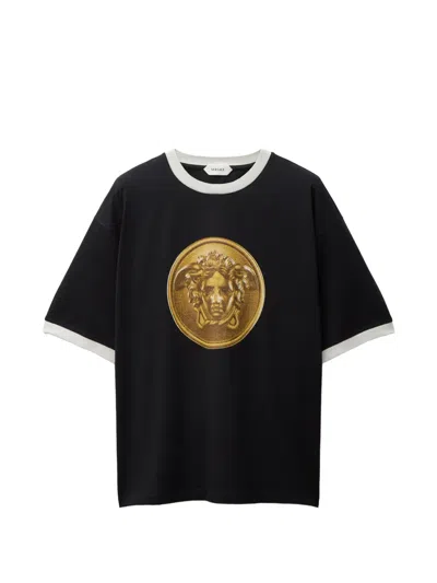 Versace Printed Cotton-jersey Regular T-shirt In Black