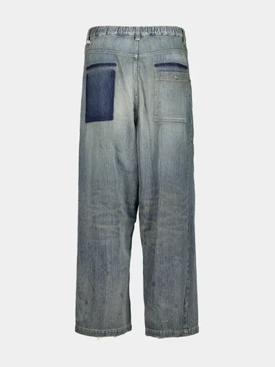 Miharayasuhiro Stripe-pattern Paint-splatter Jeans In Blue