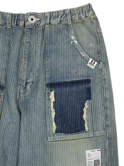 Miharayasuhiro Stripe-pattern Paint-splatter Jeans In Blue