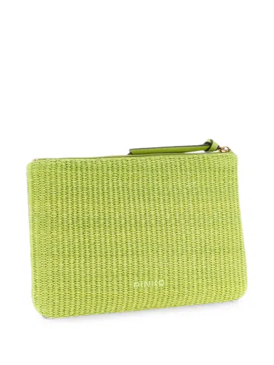Pinko Rectangular Raffia Clutch Bag Woven Texture In Green